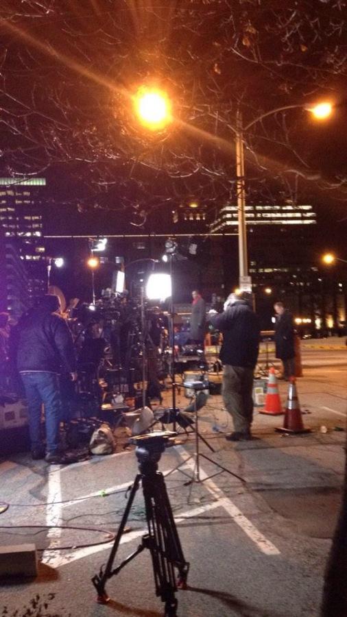 News crews line up directly in front of the Clayton Courthouse before the indictment was released Monday. 
