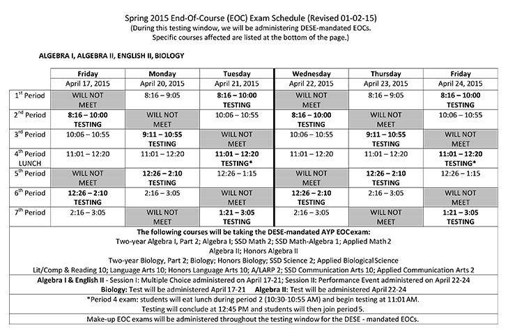 EOC Testing Schedule