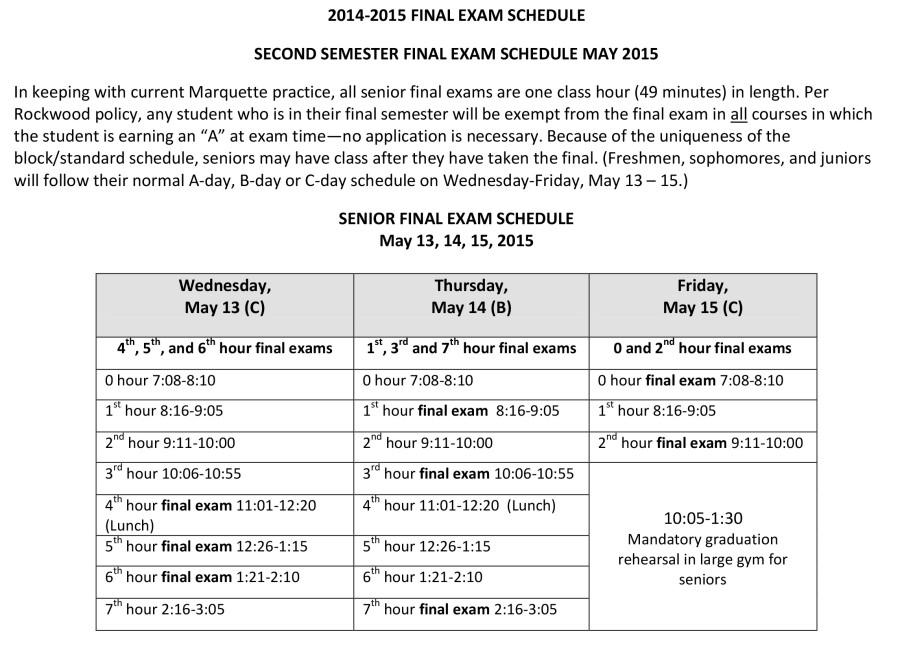 Senior Final Exam Schedule
