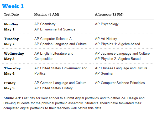 AP Testing Schedule