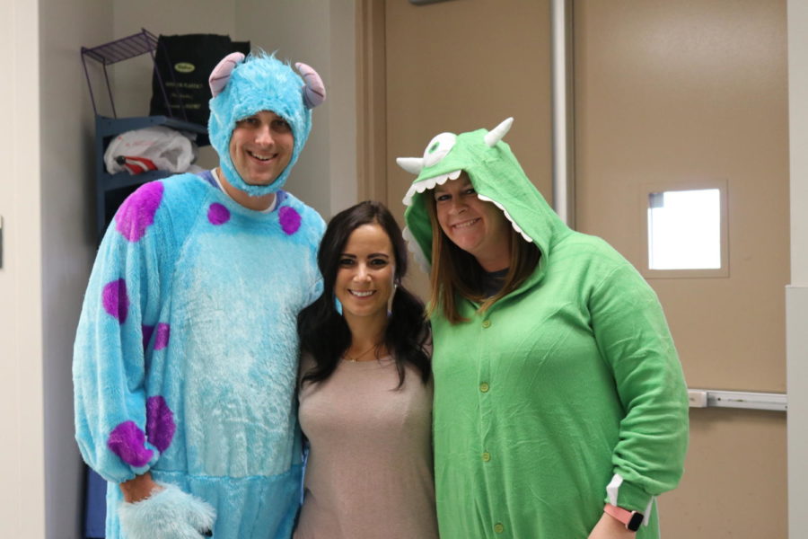 From left to right, special education teachers Eric Kipp, Molly Krumpler, and Molly Strauman, dressed up as characters from the movie Monsters Inc. “It’s fun to dress up because it puts a smile on everyone’s face,” Kipp said. 