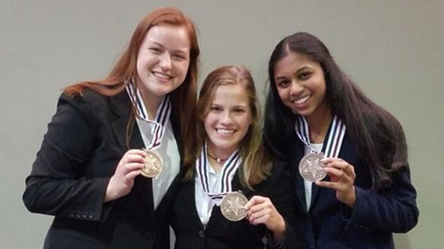 Kayla Berry, Kelley Sinning and Neha Bollam placed third at the HOSA National Leadership Conference last year. They are part of the group helping to reschedule and organize the HOSA Med Talks after cancellation on Jan. 12.
