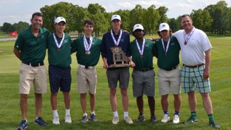 The boys golf team competed at the State tournament earlier this week. Overall, the team got fourth out of eight teams. There were, however, two All-State golfers on the team this year, which has never happened in MHS history. Jack Cronin, third from the left, tied for for second place and Tyler Linenbroker, center,  tied for 15th place.