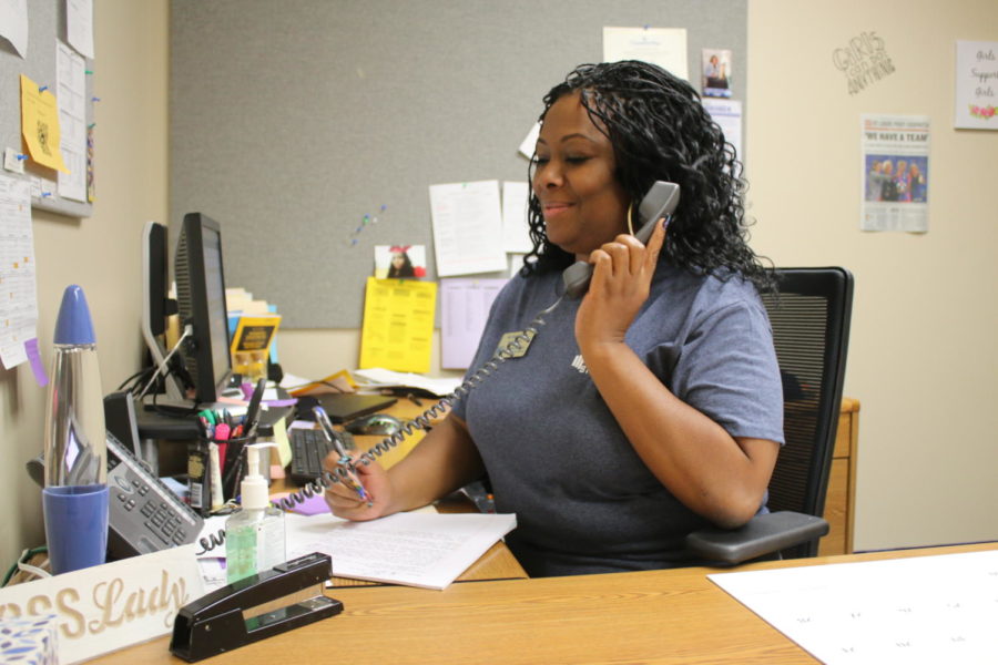 Assistant Principal Keena Moore picks up a phone call in her office. At the June 6 Rockwood School Board meeting, members approved Moore as Assistant Principal. 