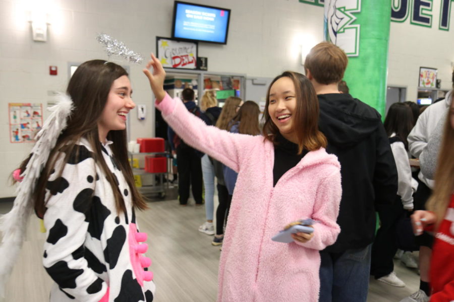 Seniors Molly Robinson and Nayoung Yoo are dressed as a ‘Holy Cow.’ and a pig.  I say ‘holy cow’ all the time and I thought it would be funny,” Robinson said.