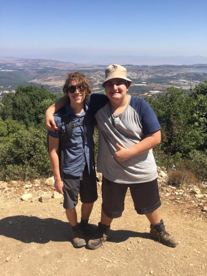 My friend and I standing on the summit of a hill, which overlooks the Lebanese border, during our Yam LeYam hike (a four day hike from the Mediterrean Sea to the Sea of Galilee).