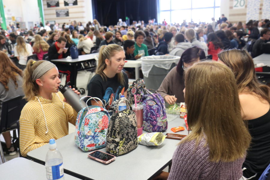 Miranda Knittel, freshman, eats lunch with her friends during Flex Time. Students with allergies and their friends tend to stay wary of allergy concerns due to students being able to eat around the school during Flex Time.