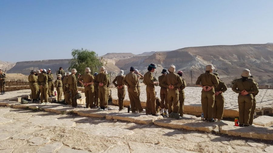 Standing at attention for our closing ceremony at the Sdeh Boker Gadna Base, overlooking the Negev Desert.