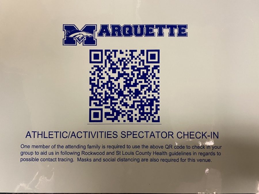 The QR code located at the entrance of an MHS venue is used by spectators to check in and fill out an entry form. 