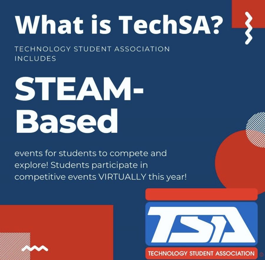 Juniors Emily Lory and Srushti Boyar created the Technology Student Association (TechSA), flyer pictured above. “We are hoping it will become a community where people with similar passions can come together and TechSA can provide them with resources that will help them further pursue interests and learn,” Lory said.