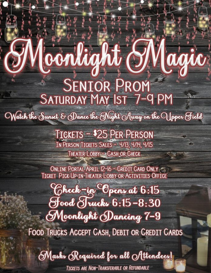 Tickets to the MHS Prom cost $25 per person and are available to purchase online from Friday, April 16, to Friday, April 23, by credit card payment only. To pay with cash or check, students should visit the Activities Office next week. 