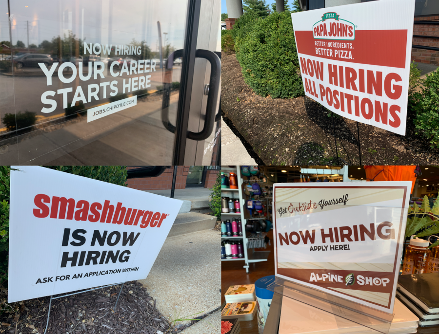 Businesses+located+near+the+intersection+of+Clarkson+and+Highway+40+put+out+signs+to+help+bring+in+workers+during+the+on+going+labor+shortage.+Teens+are+often+the+ones+occupying+the+food+and+retail+service+workers+that+businesses+are+looking+for+now.