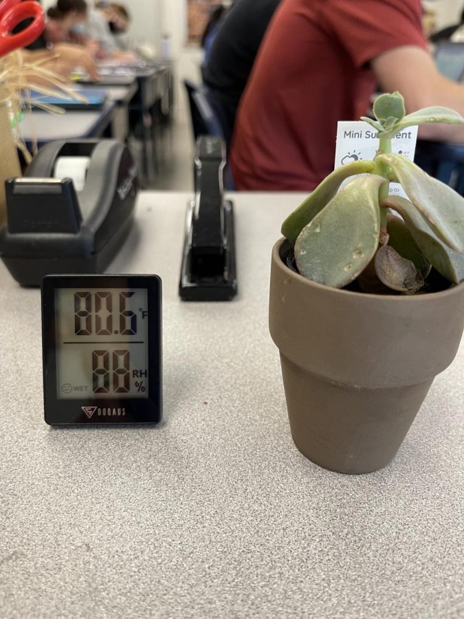 Jessica Brown, language arts teacher, captured the temperature of her room which was 12.6 degrees hotter than an average room temperature. “Once you have 28-30 bodies in this room, the temperature rises significantly,” Brown said. “Your focus is more on how uncomfortable you are rather than what’s happening in class.”