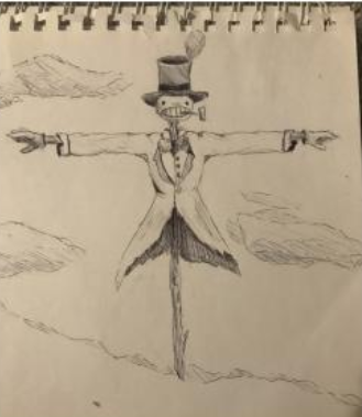 Layla Shockley, freshman, created this illustration for the Day 12 prompt, Stuck. She based it off of a scarecrow from the movie Howls Moving Castle. 
