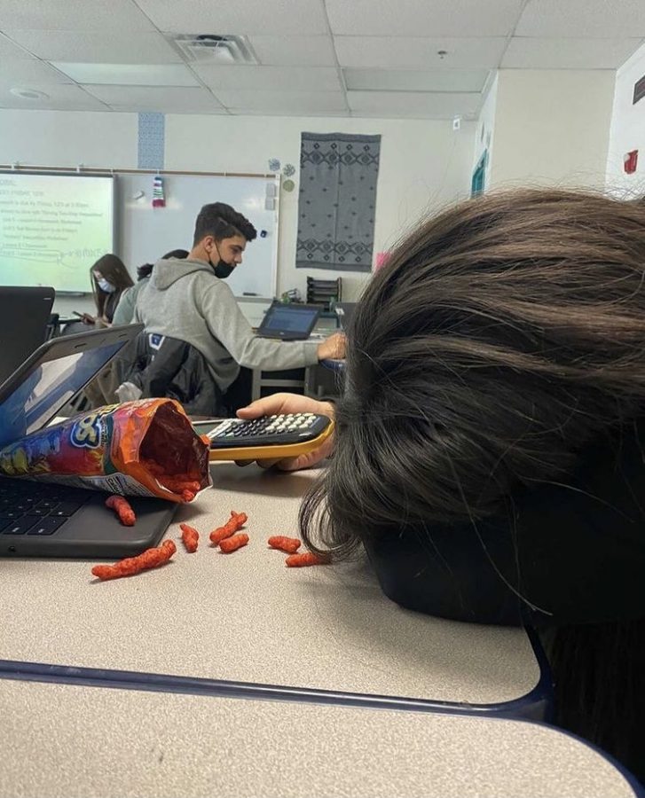 Melanie Chavéz, freshman, was in her 5th Hour Algebra  class when she fell asleep. Her photo was taken and sent into @mhs_sleeping_page.