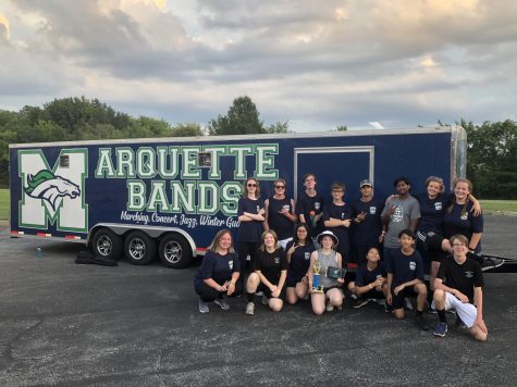 The percussions section of the band poses with the second place trophy that they earned at Timberland High School on Sat. August 28. Allison Sanders, freshman, played bass drum and said she liked that they were awarded for their hard work. It felt really good to get second, Sanders said.