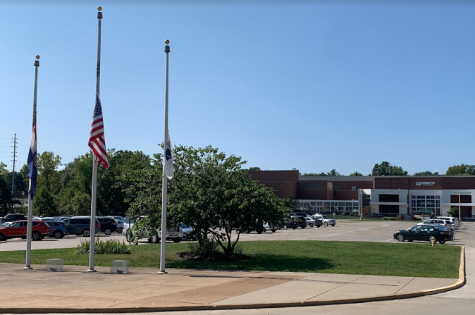 Flags at MHS are flown at half mast to honor and commemorate Queen Elizabeths passing. 