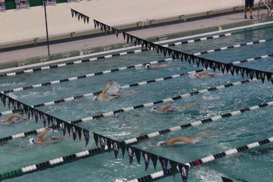 After school on Tuesday, Feb. 13, girls swim & dive practices for their upcoming State competition. The team will compete at State this weekend on Feb. 16-17.