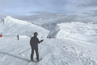 Cristiano Pinchetti skis at La Rosiere in France in December.