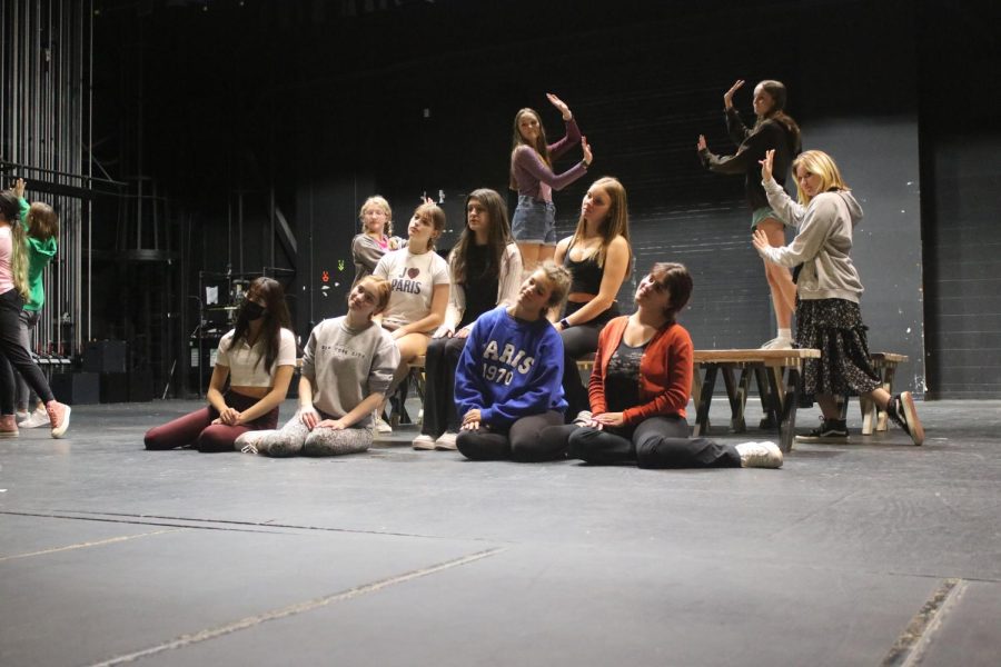 Cast of Pippin as they practice on the current stage. 