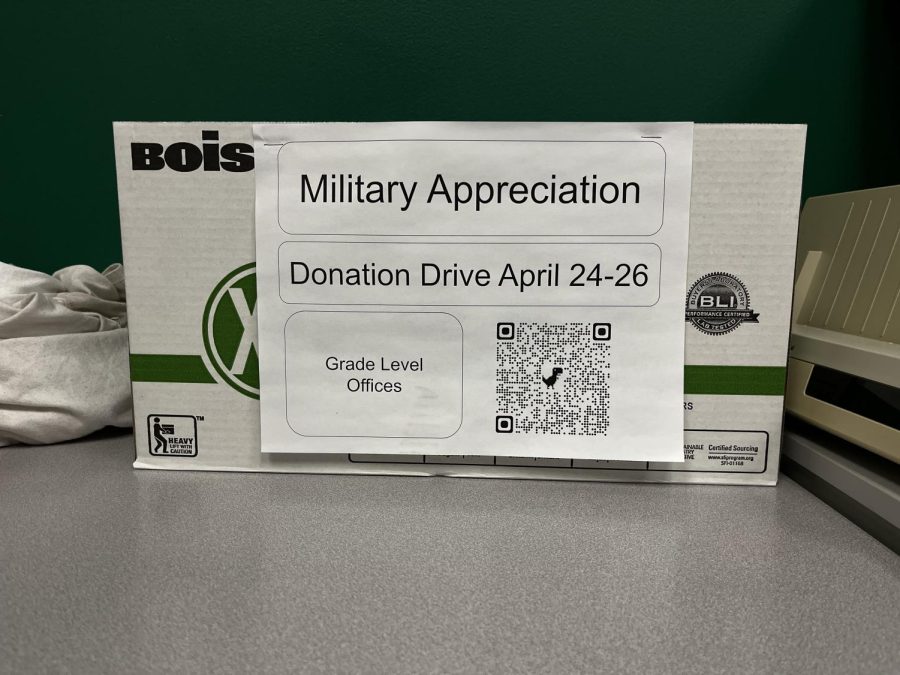 The military donation boxes are located in each grade level office. Donations will be collected by the Chick-fil-A Leadership Academy from Monday, April 24 to Wednesday, April 26.