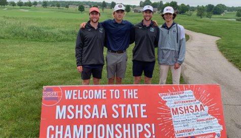 Connor Hopwood, Dominic Mazzola, Ryan Hopwood and Thomas Shuert brought home the fifth place trophy at the golf State Championship. 