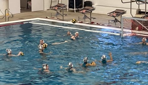 The girls water polo team warms up for their game versus Lindbergh on Thursday, April 6. The team will take on Parkway North for the second time this season in the district semi-final on Wednesday, May 10.