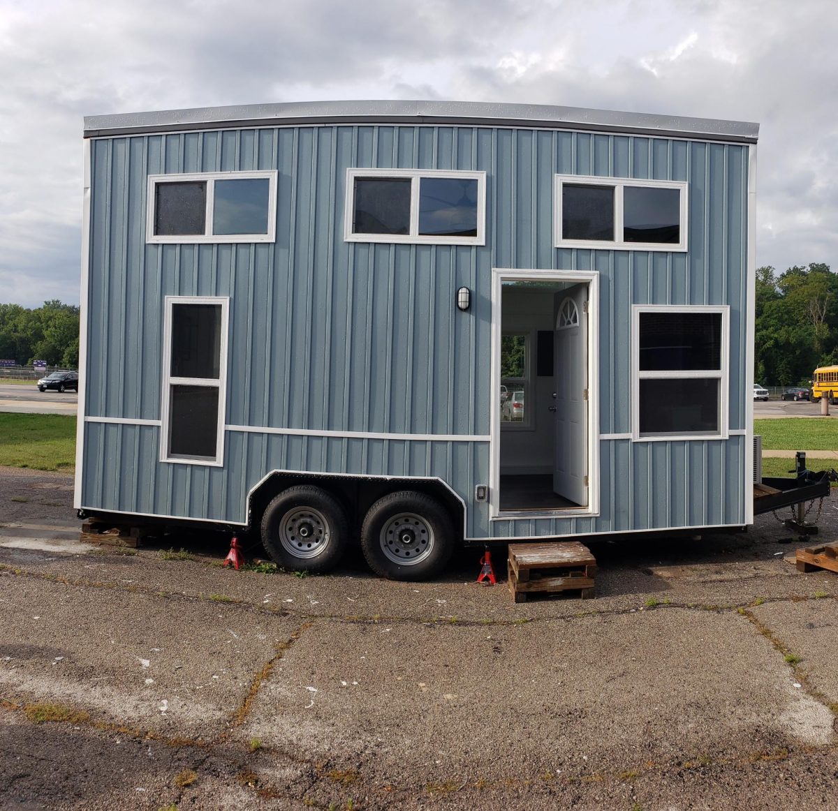 Students from the Eureka High School Geometry in Construction (GIC) class built and auctioned off this tiny home in 2022-2023.  The MHS GIC students will build a tiny home with a similar design this year.