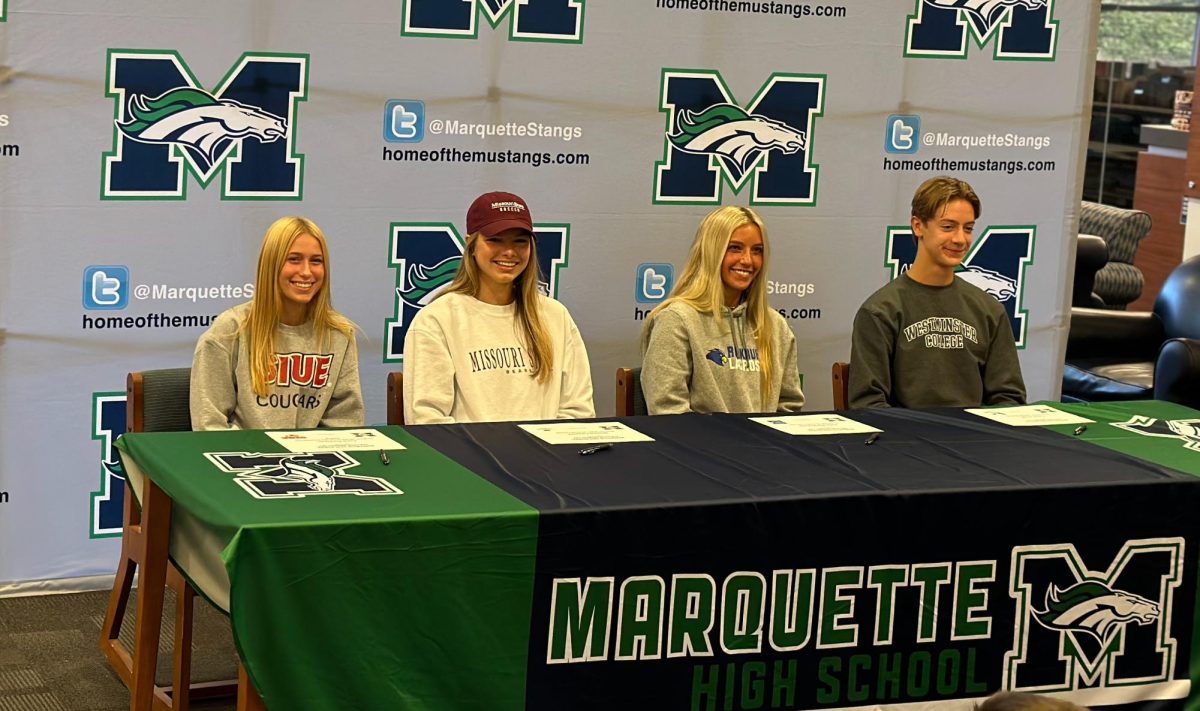 Seniors Carle Bachman, Bri Kappeler, Katie Morgenthaler and Colyn Wright smile as they look to continue their academic and athletic journeys at the collegiate level. 