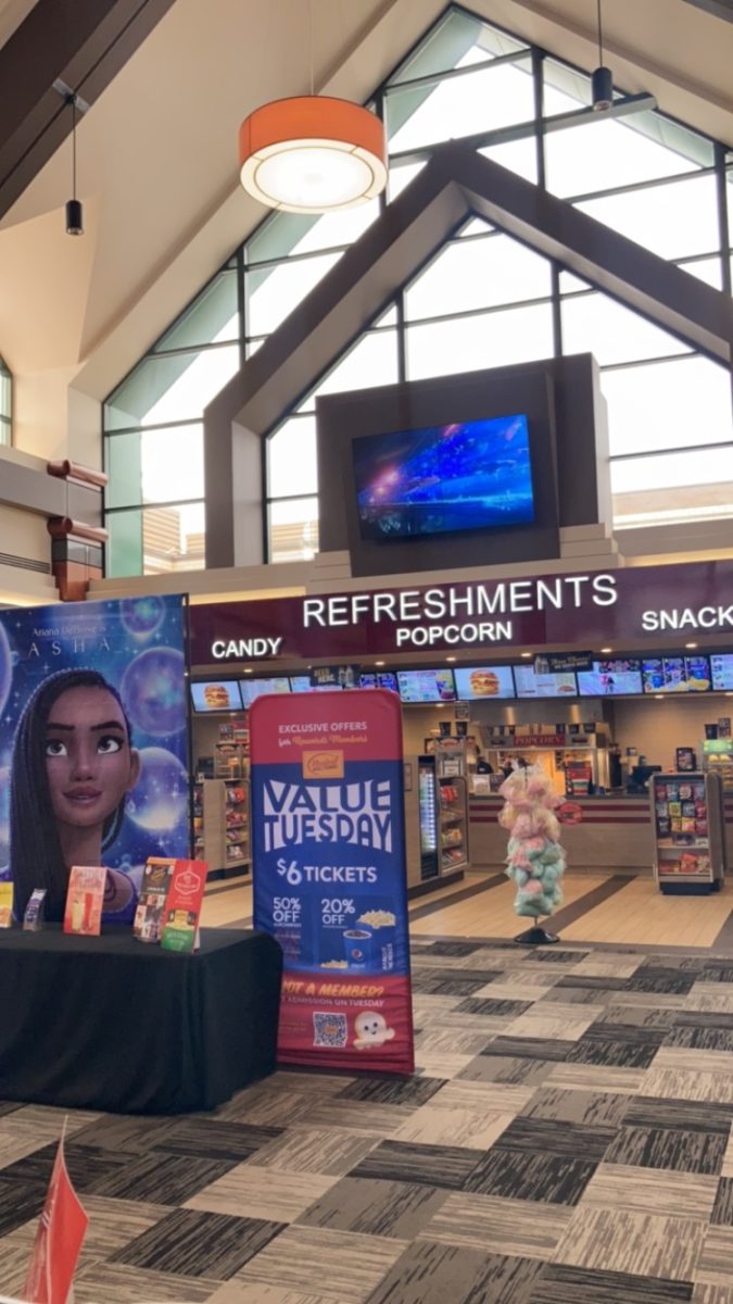 The foyer of Marcus, Des Peres, is adorned with advertisements and announcements for events at the theaters for upcoming movies like “Renaissance: A Film by Beyoncé” and movies for the holiday season. “I really like the movies because I can sympathize and understand the characters on a deeper level,” Isabella Tyulyayev, junior, said. “Knowing what a person has gone through and seeing how they act can also be a great lesson for real life as some people reflect this same action after going through similar events in their life.”