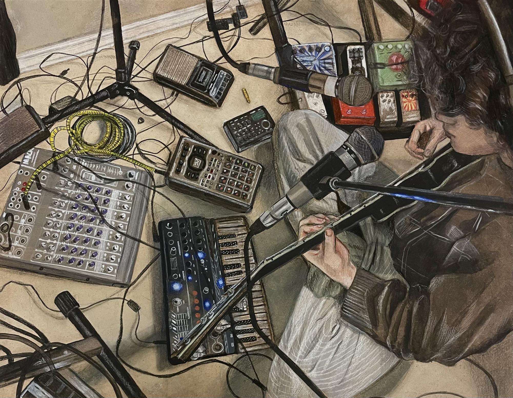 Senior Ava Nordmans art piece The Microphones earned them a spot in the AP Art and Design Exhibition that features only 50 artists of the more than 74,000 students who took the AP Art exam last year. Their painting features Nordmans friend Jonathan Pirrello in his music studio.  
