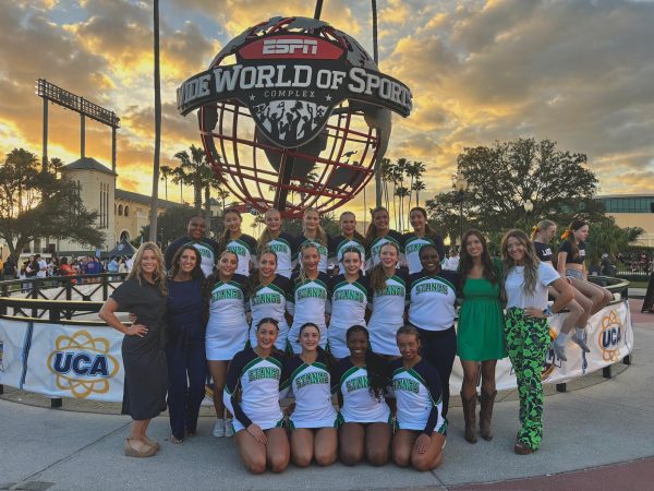 The varsity cheer team attended the Universal Cheerleaders Association national competition in Orlando, where they placed 8th overall. (Media by Michelle Wilson)