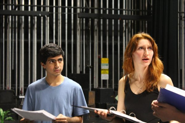 Carl Taraporevala, senior, rehearses lines for his lead role of Peter with Ava Smith, senior, who will act as Molly Aster, in the fall play “Peter and the Starcatcher.” The play will run from Thursday, Nov. 21, to Sunday, Nov. 24.